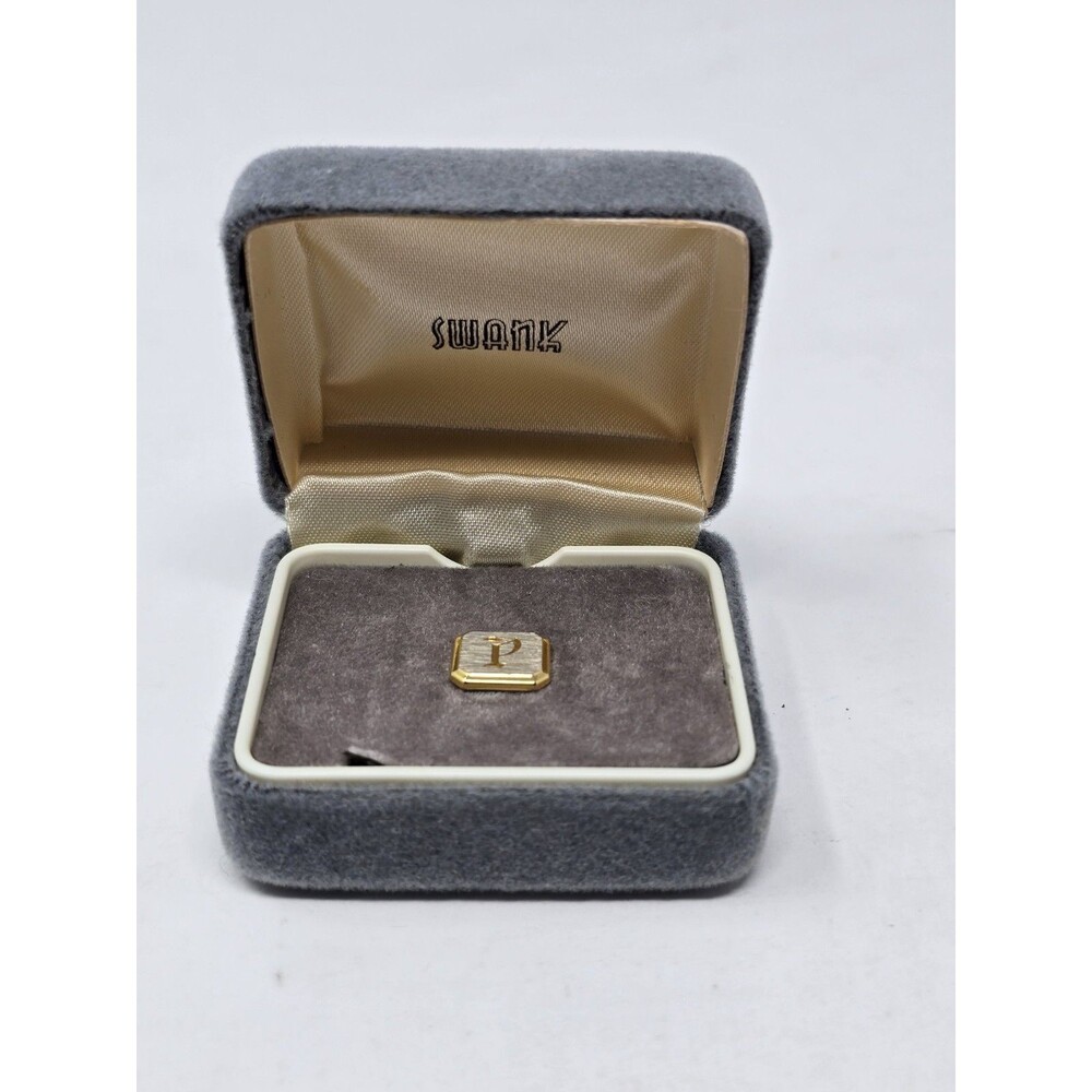 Vintage Swank Letter P Initial Men's Tie Pin Tack Gold & Silver Tone